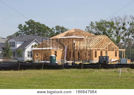 JACKSONVILLE FL - MAY 7, 2017: A new home under construction. According to the Northeast Florida Builders Association, a total of 941 permits were issued for new homes in the four-county area.