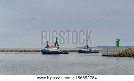 THREE TUGS - Boats and harbor docks