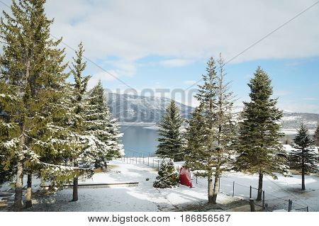 Winter near Mavrovo lake in Macedonian republic