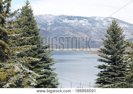 Winter near Mavrovo lake in Macedonian republic