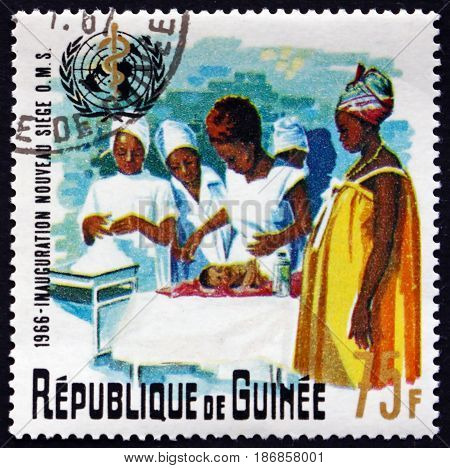 Guinea - Circa 1967: A Stamp Printed In Guinea Shows Pre-natal Care And Instruction Circa 1967