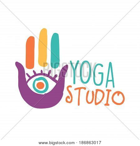Yoga studio logo. Colorful hand drawn vector illustration for yoga, relax or spa center, health and beauty care label