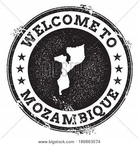 Vintage Passport Welcome Stamp With Mozambique Map. Grunge Rubber Stamp With Welcome To Mozambique T