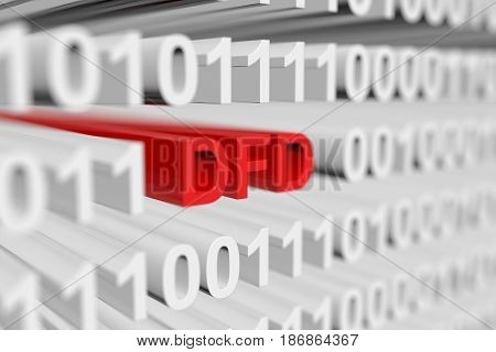 DFD in binary code with blurred background 3D illustration
