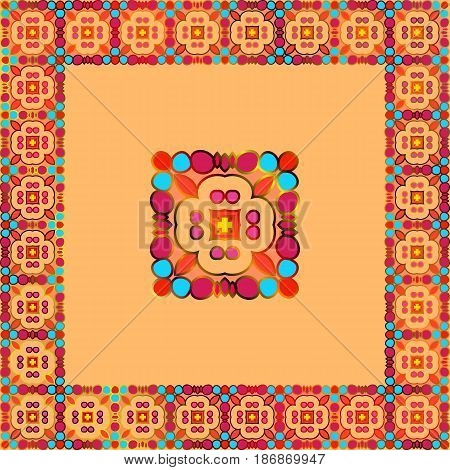 Square Frame Set With Logo, Bright Colorful Ethnic Design With Metallic Lines, Template For Restaura