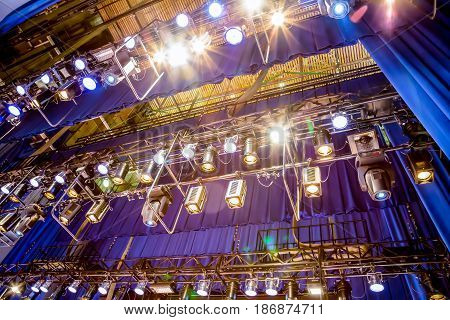 Lighting equipment on stage, musical theatre or Philharmonic.
