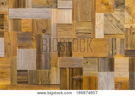 Fragment of mosaik panel from different grunge vintage wooden textures for design, decoration