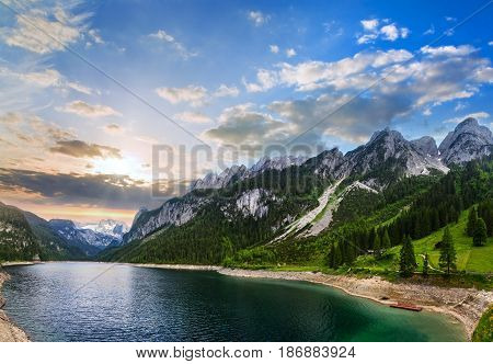 Alpine Summer Lake Sunset Panorama.