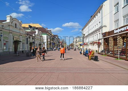 Tver Russia - may 07.2017. Trehsvyatskaya - pedestrians tourist street in a center of city