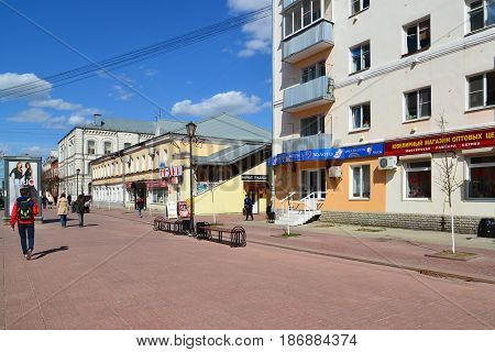 Tver Russia - may 07.2017. Trehsvyatskaya - pedestrians tourist street in a center of city