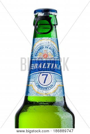 London, Uk - May 15, 2017: A Bottle Of Baltika Lager Beer Number Seven On White. Baltika Is The Seco