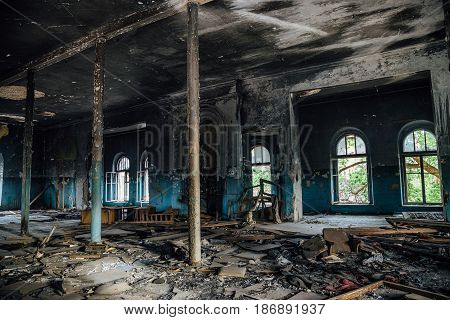 Interior of the old burnt mansion, Astrakhan.