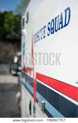 Ambulance at the entrance of an emergency room