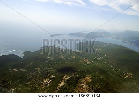View of the earth from height of bird's flight, in the summer afternoon