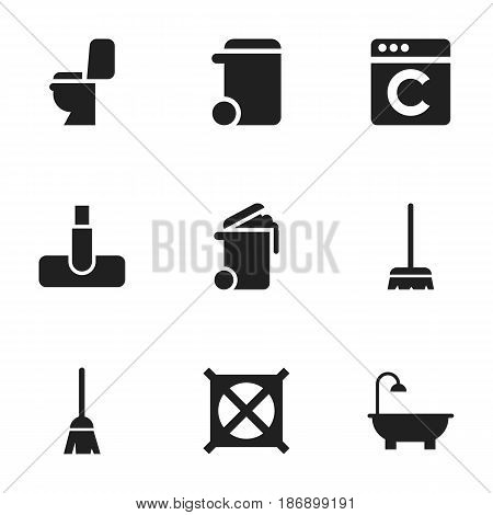 Set Of 9 Editable Cleanup Icons. Includes Symbols Such As No Laundry, Container, Laundress And More. Can Be Used For Web, Mobile, UI And Infographic Design.