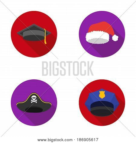 Graduate, santa, police, pirate. Hats set collection icons in flat style vector symbol stock illustration .
