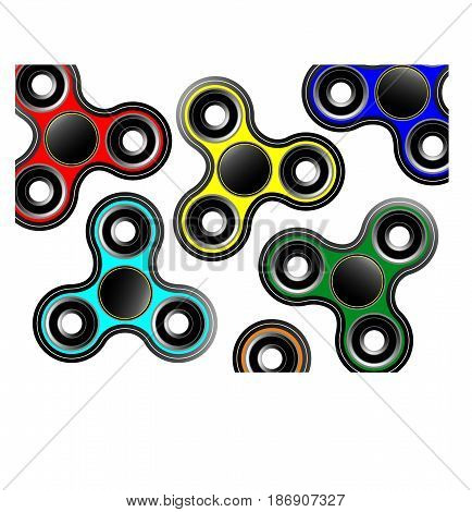 Fidget spinner icon - toy for stress relief and improvement of attention span. Filled multicolor and black color. Isolated vector illustration.