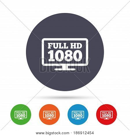Full hd widescreen tv sign icon. 1080p symbol. Round colourful buttons with flat icons. Vector