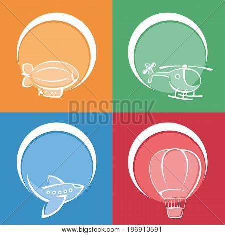 Set of colored aviation icons. Aviation concept. Painted icons in a flat style. Aviation vector stock photography.