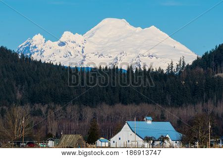 Barn in Skagit Valley, WA.  Mount Baker in background