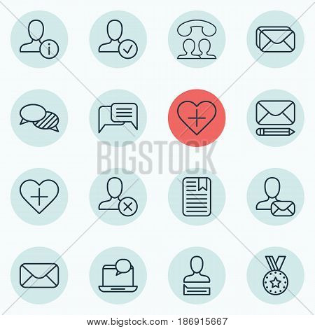 Set Of 16 Social Icons. Includes Speaking People, Confirm Profile, Edit Mail And Other Symbols. Beautiful Design Elements.