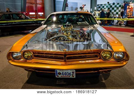 STUTTGART GERMANY - MARCH 03 2017: Muscle Car Dodge Challenger Pro Street 1970. Europe's greatest classic car exhibition 