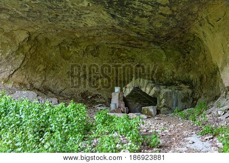 Spring in the rock of Cave City in Cherkez-Kermen Valley, Crimea