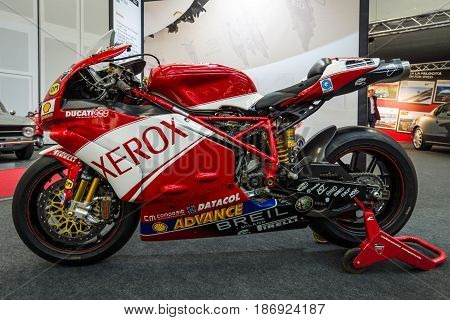 STUTTGART GERMANY - MARCH 03 2017: Superbike Ducati 999 2007. Europe's greatest classic car exhibition 