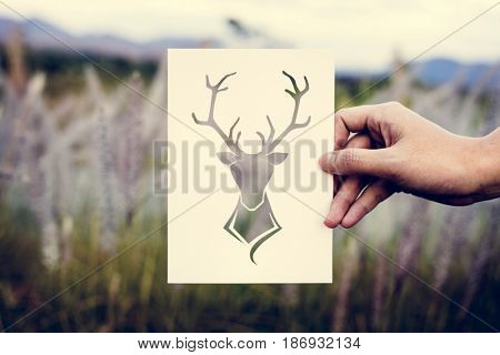Hand Hold Deer with Antlers Paper Carving with Nature