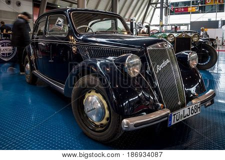 STUTTGART GERMANY - MARCH 03 2017: Small family car Lancia Ardea Berlina 1949. Europe's greatest classic car exhibition 