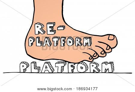 Replatform New Web Internet Change Foot Stomping Word 3d Illustration