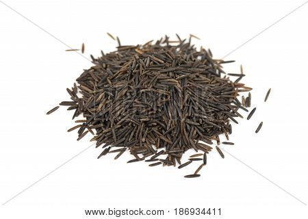 Close-up of a heap of wild rice on white background