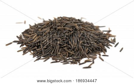 Close-up of a heap of wild rice on white background