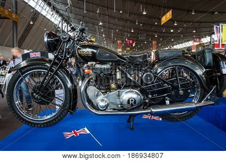 STUTTGART GERMANY - MARCH 03 2017: Motorcycle Rudge Special Whitworth 1936. Europe's greatest classic car exhibition 