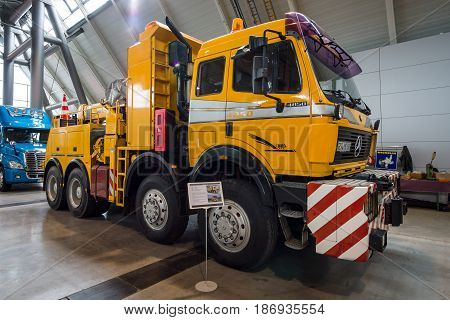 STUTTGART GERMANY - MARCH 03 2017: Heavy duty truck Mercedes-Benz 4850 AS 8x8 1985. Europe's greatest classic car exhibition 