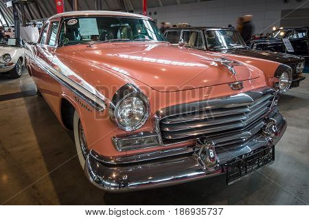 STUTTGART GERMANY - MARCH 03 2017: The full-size car Chrysler Windsor 1956. Europe's greatest classic car exhibition 