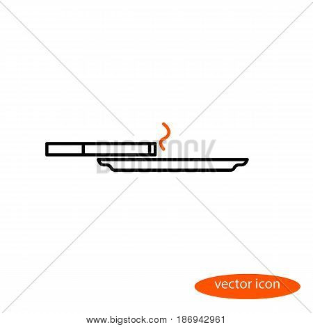 A simple vector image of a cigarette with orange smoke over an ashtray a flat line icon.