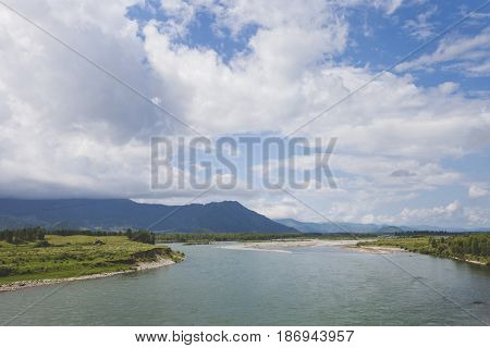 Katun River Near Multa Village. Altai