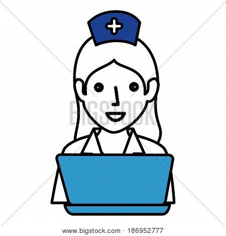 woman nurse with laptop avatar character vector illustration design