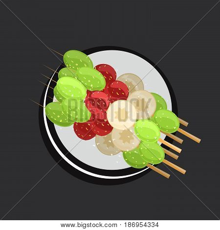 Cartoon vector illustration of asian colorful sweetmeats