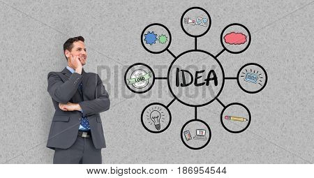 Digital composite of Digital composite image of businessman looking at idea chart against gray wall
