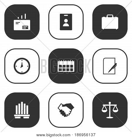 Set Of 9 Employment Icons Set.Collection Of Pen, Balance, Time And Other Elements.