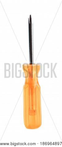 Tiny crosshead screwdriver with a plastic orange handle, isolated over the white background