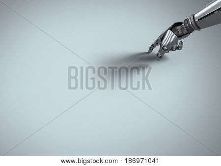 3D Digital composite of Android Robot hand pointing with grey background