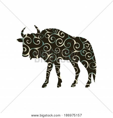 Wildebeest antelope mammal color silhouette animal. Vector Illustrator.