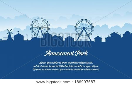 Silhouette amusement park scenery vector flat collection stock