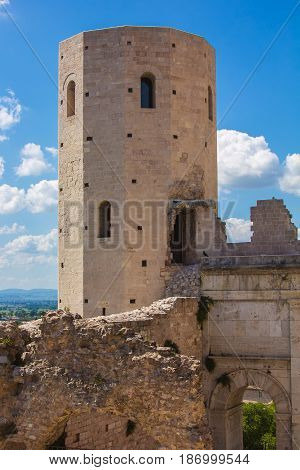 The famous tower of Properzio in the historic center of Spello