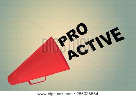 3d Illustration Of Pro Active Title Flowing From A Loudspeaker