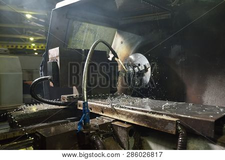 Spindle Chuck And Installed Metal Part In Pocessing On High Precision Cnc Industrial Lathe Turning M