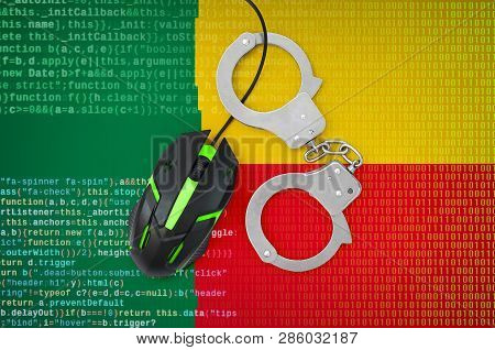 Benin Flag  And Handcuffed Computer Mouse. Combating Computer Crime, Hackers And Piracy